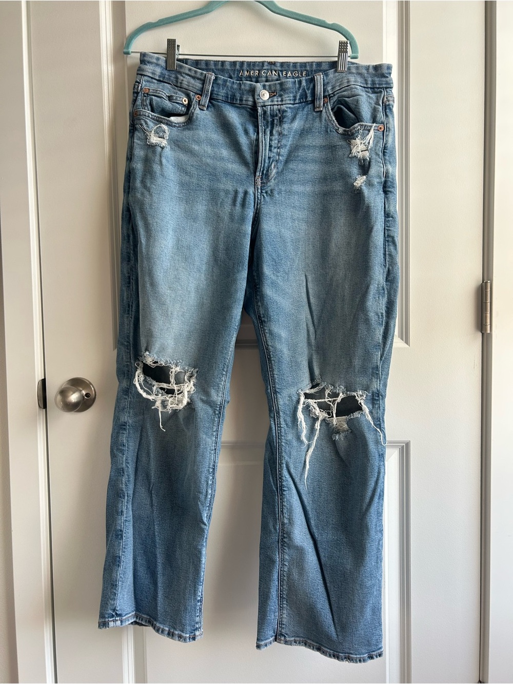 American Eagle Outfitters Light Blue Distressed Wide Leg Jeans